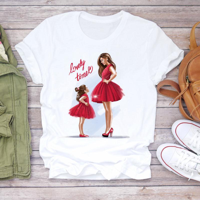 Mom's Mother's Day Themed Printed Round Neck Plus Size Fashionable Loose Cotton Short Sleeved Top T-Shirts Women’s