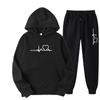 Herr Och Dam Plus Fleece Hoodie Set Höst Och Vinter Herrars Hjärta Figur Hoodie Trend Casual Herrars Tryckt Joggingdräkt