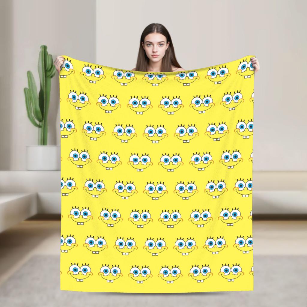Spongebobed Blanket Flannel Textile Decor Breathable Warm Throw Blanket for Home Car Plush Thin Quilt
