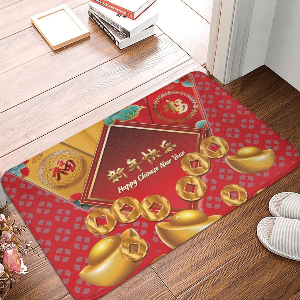 Lucky Theme New Year Festive Red Style Door Floor Kitchen Mats Anti-Slip Indoor Doormat Living Room Entrance Rug Carpet Footpad