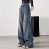 Damen High Waist Wide Leg Jeans Vintage Locker Gerade Bein Amerikanisch Bodenlang Denim Hose