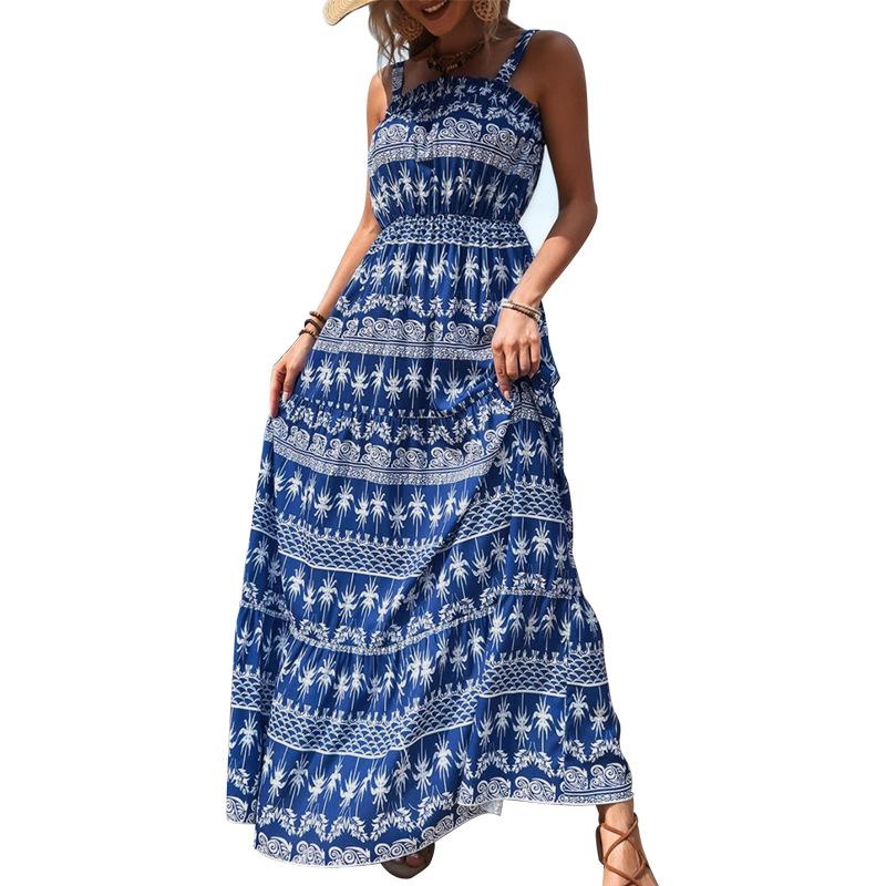Summer Women's Dress Sleeveless Halter Sheath Holiday Style High Waist Casual Comfortable Long Dresses