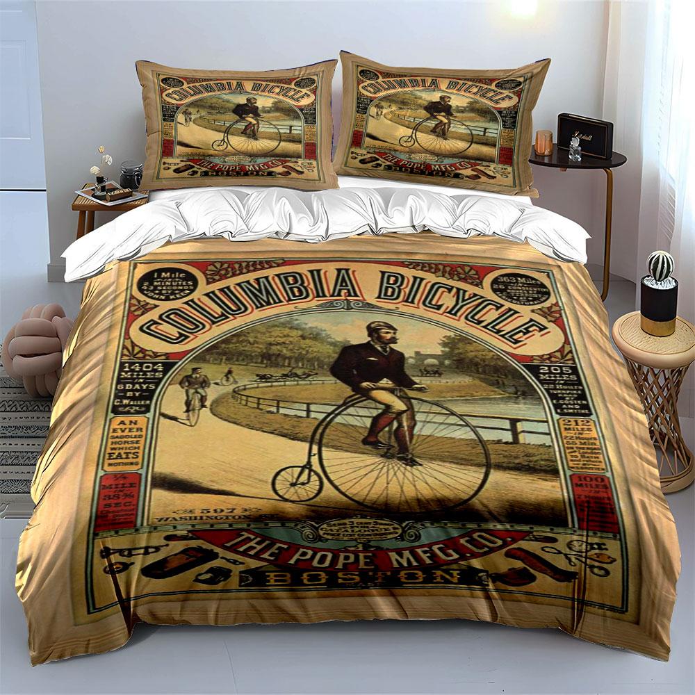 Vintage Bicycle Advertisement Design Bedding Sets Duvet Cover Sets Duvet Covers Pillowcases(1*Duvet Cover 2*Pillowcases Without Duvet Insert)