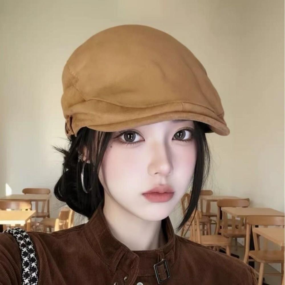 Suede Retro Newsboy Cap 55cm to 59cm Earflap Cap Artistic Hat Vintage Beret Hat Daily Wear