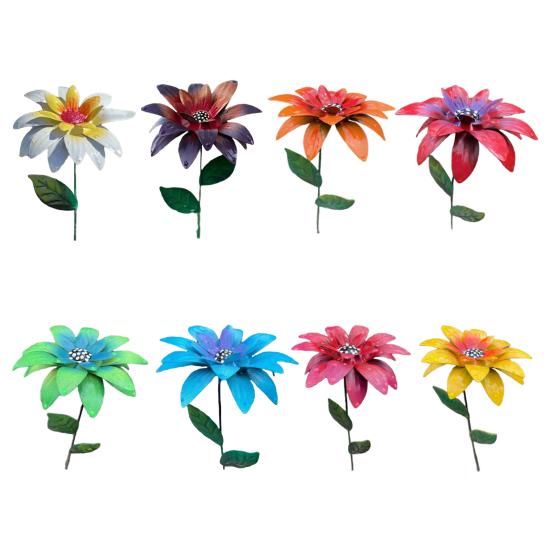Metal Flower Garden Stake Weather-resistant Outdoor Yard Lawn Patio Pathway Realistic Iron Floral Stake Decoration Ornament