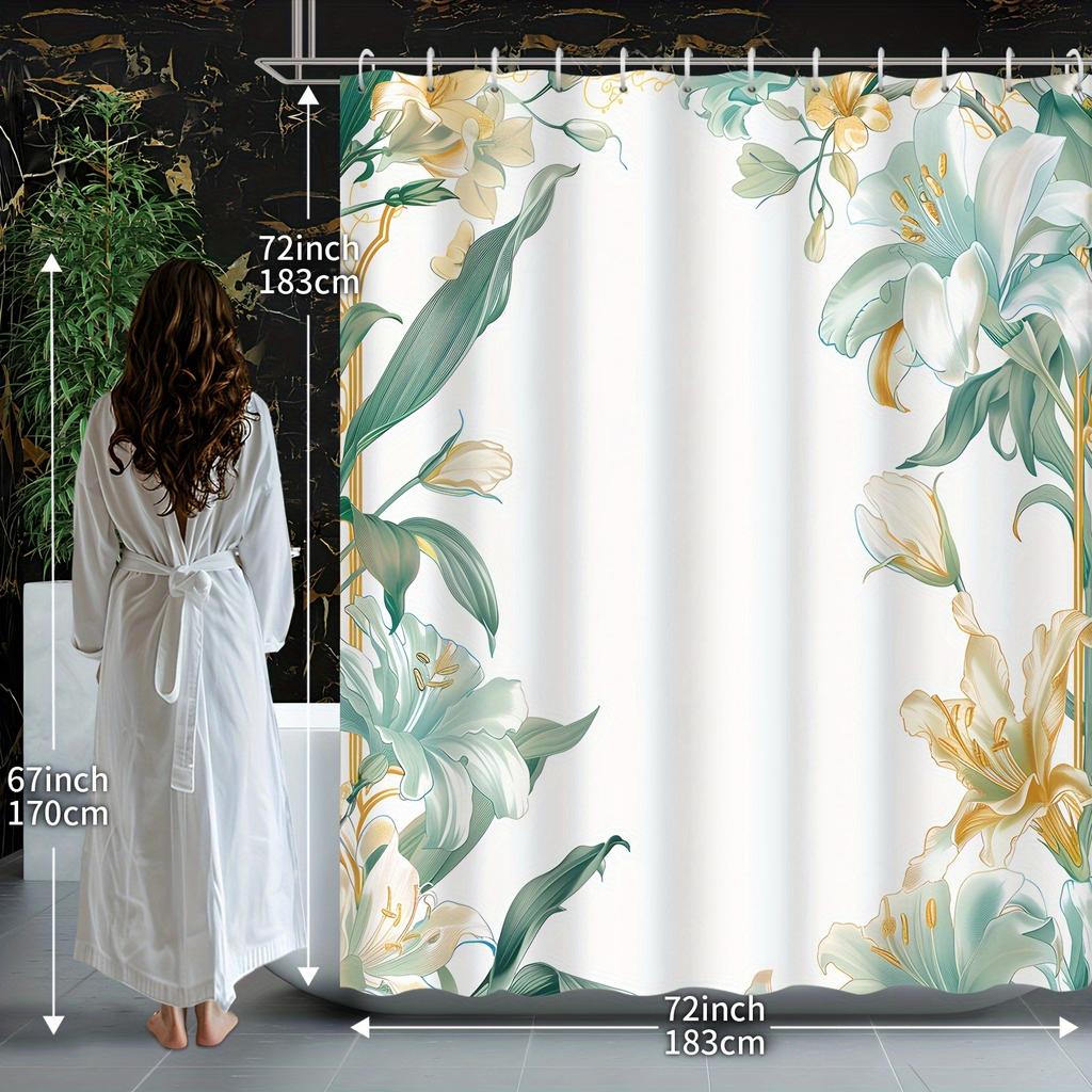 1Pcs Modern Art Beautiful Lily Flower Decoration Illustration Bathroom Shower Curtain With Hooks Shower Curtain Polyester Fabric