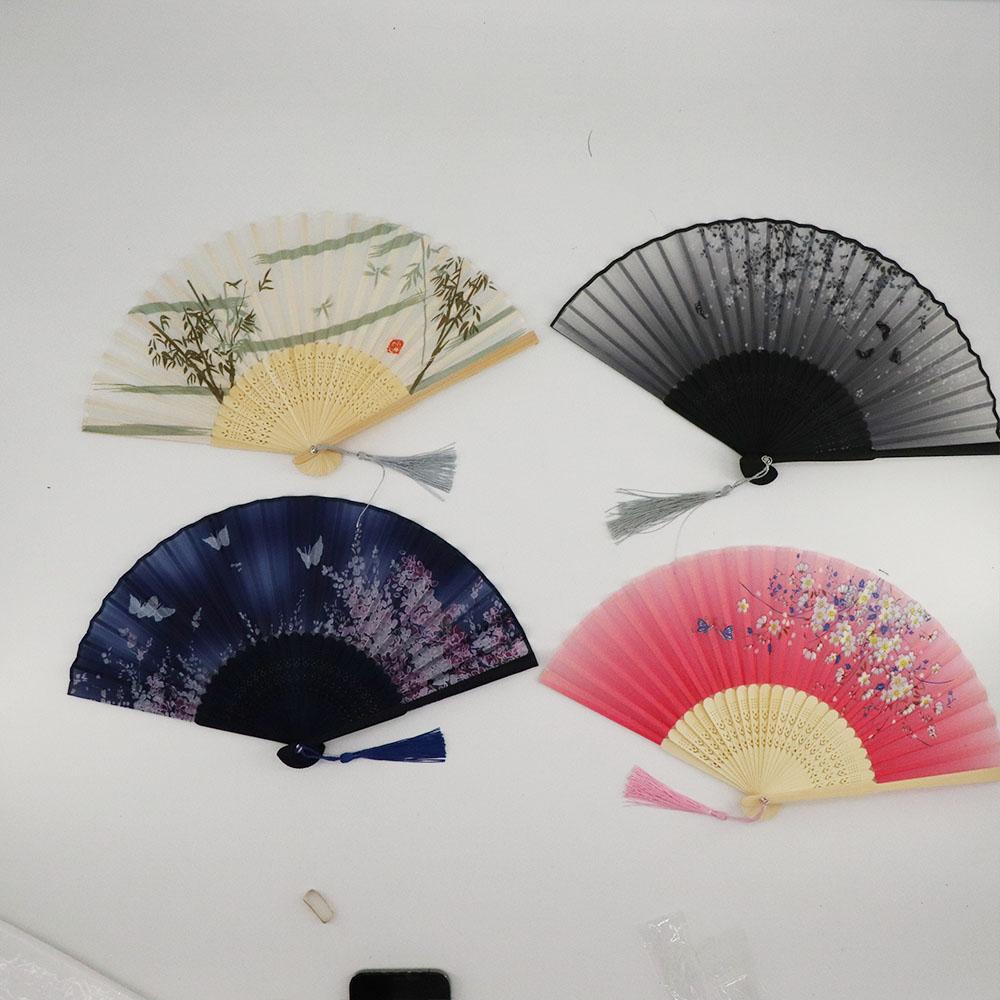 Art Craft Pattern Chinese Style Silk Bamboo Hand Held Folding Fan Photo Prop Tool Hand Held Flower Fan Dance Hand Held Silk Fan