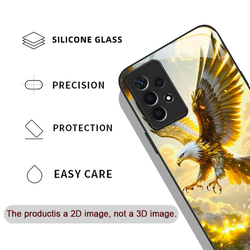 Stylish Eagle Golden Diamond Pattern Tempered Glass Phone Case for Samsung Galaxy A56 A55 A54 A53 A52 A36 A14 A15 5G Back Cover