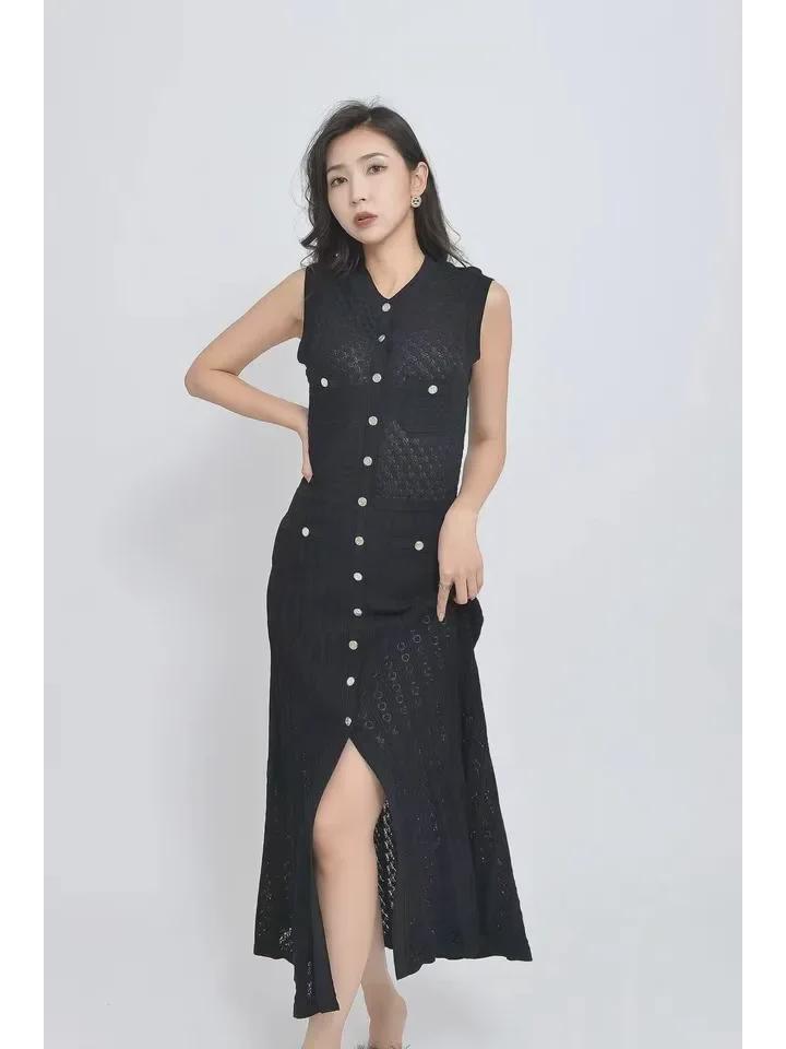Rochie midi tricotată fără mâneci, stil francez și elegant, vara 2025