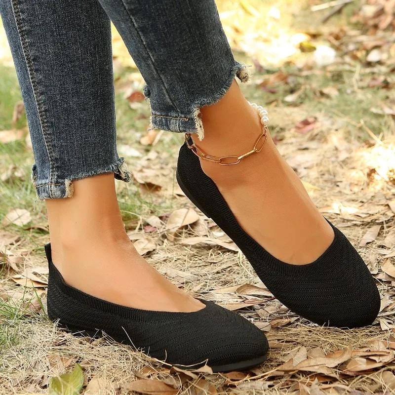 Fashion Shoes for Women 2024 Plus Size Slip on Women's Flats Outdoor Casual Flats Women Shallow Round Toe Soft Bottom Mesh Ladies Shoes