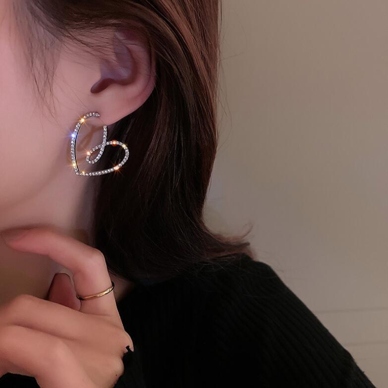 1 Pair Delicate Heart-shaped Stud Earrings, Shiny Female Zircon Hollow Design Earrings, Girlish Jewelry