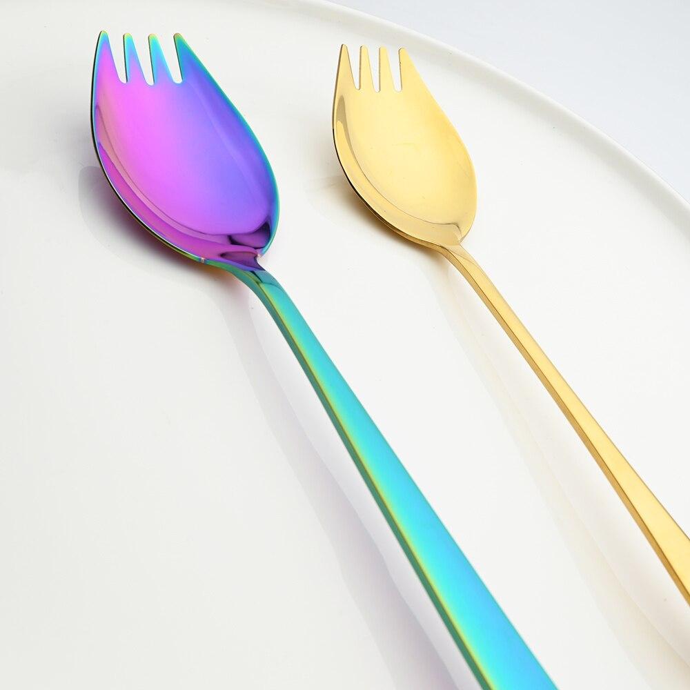 1810 Steel Gold Colorful Stainless Creative Design Kitchen Tableware Sporks Dessert Fork Spoon Noodles Salad Fruit Dinnerware