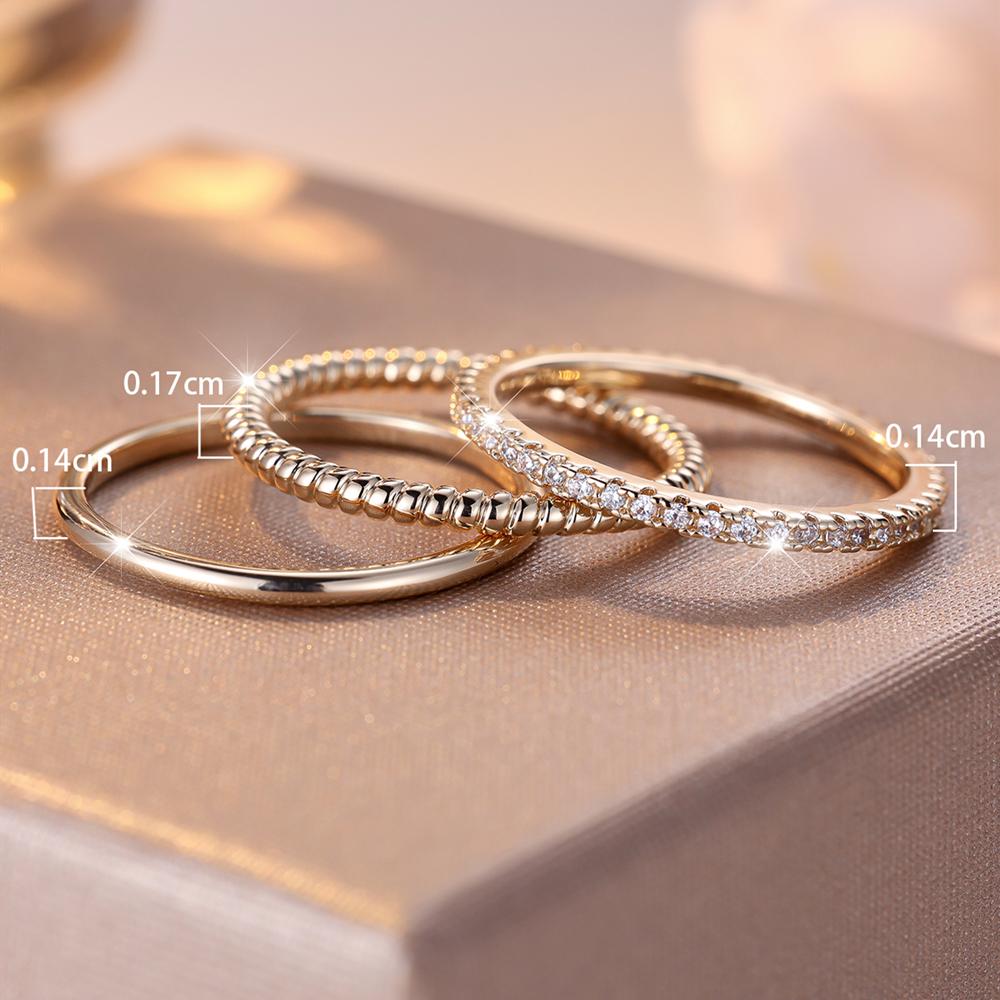 Vintage Thin Gold Color Stackable Rings Set for Women Minimalist White Zircon Ring Fashion Jewelry Simple Gift