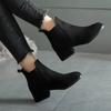 Damen Herbst&Winter Geflockte Kurze Stiefel Mode Runde Spitze Rutschfest Quadratischer Absatz Einfarbig Schwarze Stiefel Größe 35-41 Plateau-Stiefel