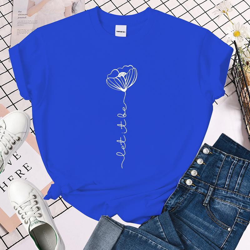 Let It Be Flower T Shirts Women Summer Cool Short Sleeves Personality Harajuku T-Shirt