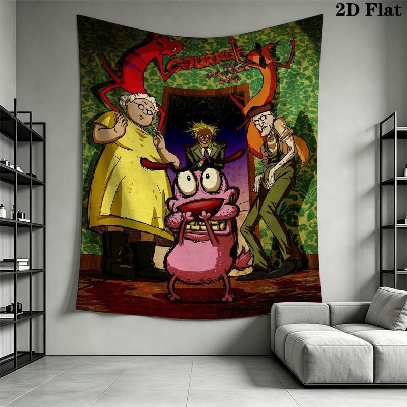 Courage the Cowardly Dog Wall Tapestry Aesthetic Wall Hanging Printed Fabric Blanket Decorative Tapestries for Bedroom Living Room Home Decor