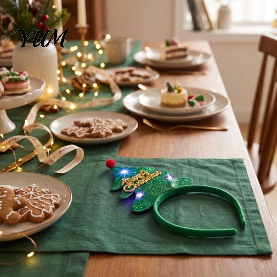 Flexibles Kunststoff-Feiertags-Stirnband, Leuchtende Weihnachts-Stirnbänder, Glänzende Glitzer-Nikolausmützen, Baum-, Rentiergeweih-Haarbänder, Dekorative Haarbänder für LED