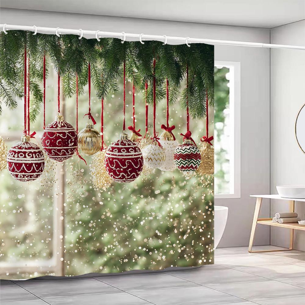 GAEChristmas Duschvorhänge mit Haken Weihnachtsbaum und Glocken Duschvorhang Polyester Badezimmervorhang Heimdeko Vorhang
