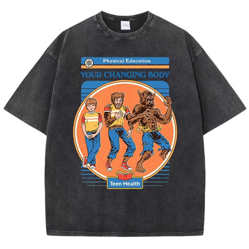 Physical Education Your Changing Body Washed Retro Oversize T-Shirt Casual Cotton T-Shirt Summer Short Sleeve