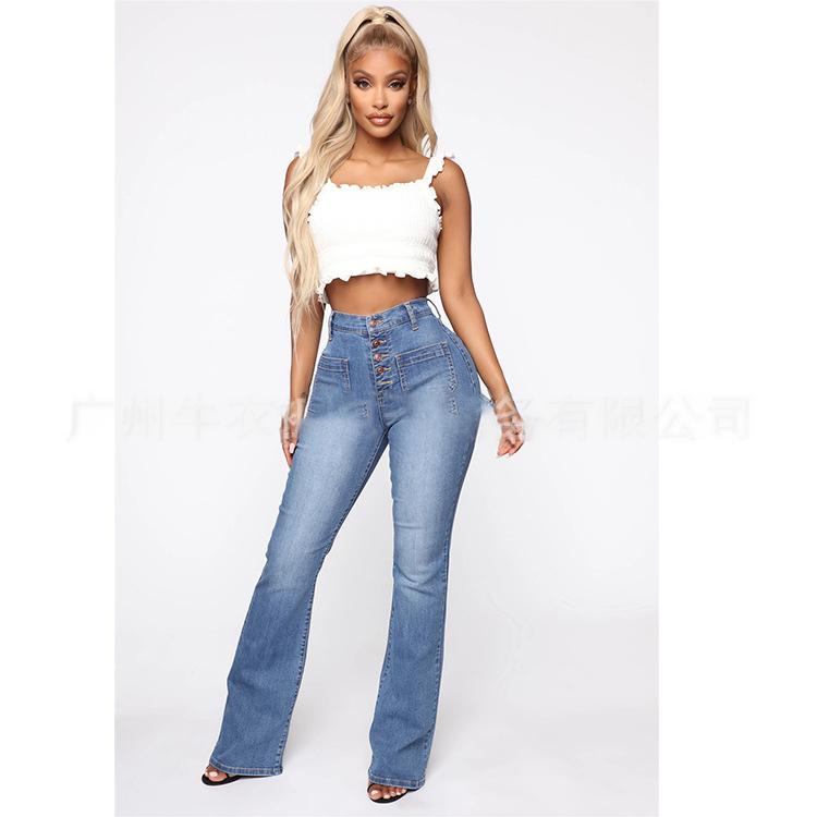 Jeans pour femmes européennes et américaines avec boucle à clou, sac à patch, pantalon délavé, jeans