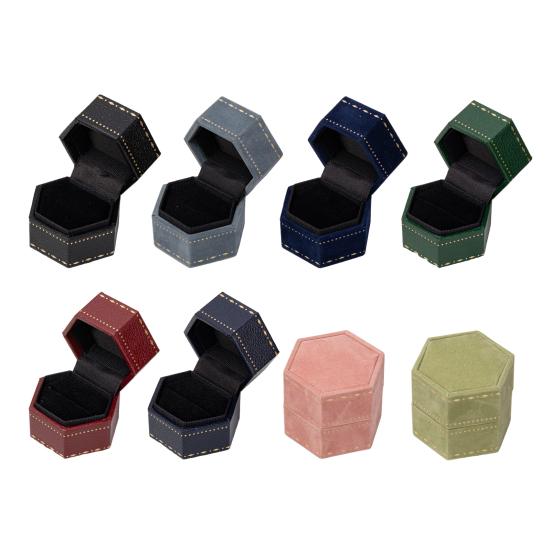 Ringæske, Sekskantet Fløjls Smykkegaveæske, Kompakt med Blød Svampebeskyttelse Elegant Design, Smykkeboks til Forlovelse, Forslag, Bryllup