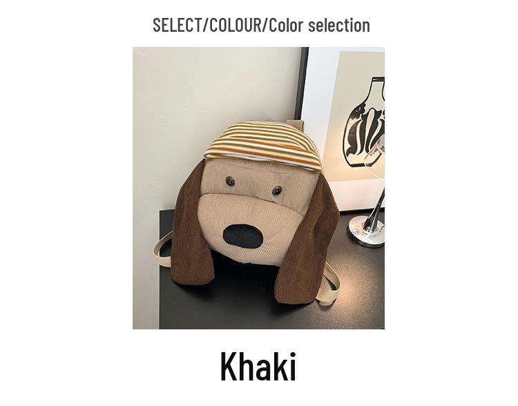 Kids' Corduroy Cartoon Puppy Backpack - Large Capacity, Cute Design for Boys & Girls, Perfect for Autumn/Winter