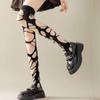 Irregular Hollow Fishnet Women Thigh High Stocking Gothic Sexy High Elastic Pure Color Stockings