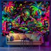 Schwarzlicht Psychedelische Wandteppich DJ Schädel Neon Palmenblatt Druck Trippy Wandbehang Rave Party Schlafzimmer Dekoration