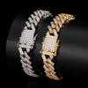 Hip Hop Glanzende Mode Stijl 12MM Brede Gesp Diamant Cubaanse Ketting Armband Set met 5A Zirconium Prachtige Sieraden