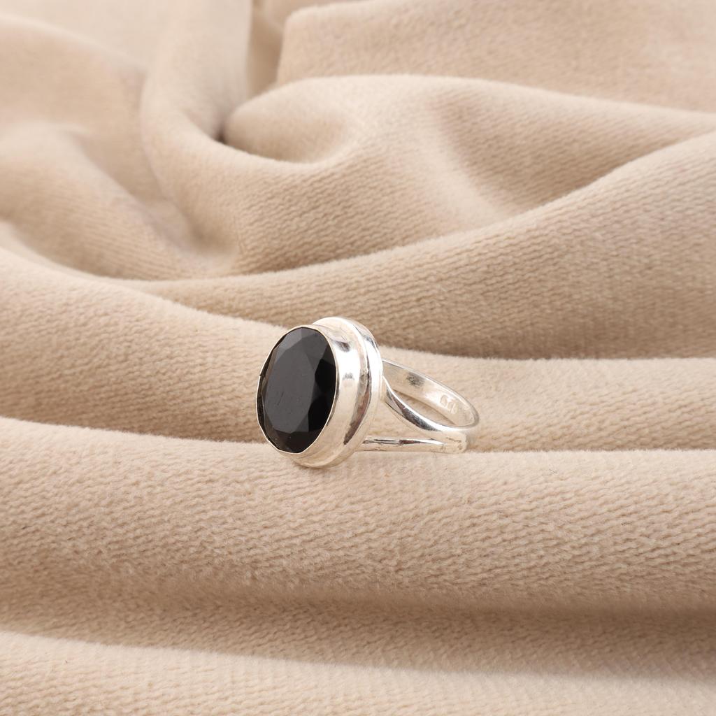 Schwarzer Onyx Edelstein 925 Sterling Silber Handgefertigter Schmuck Designer Damenring Für Jahrestag Geschenk RR-80-21