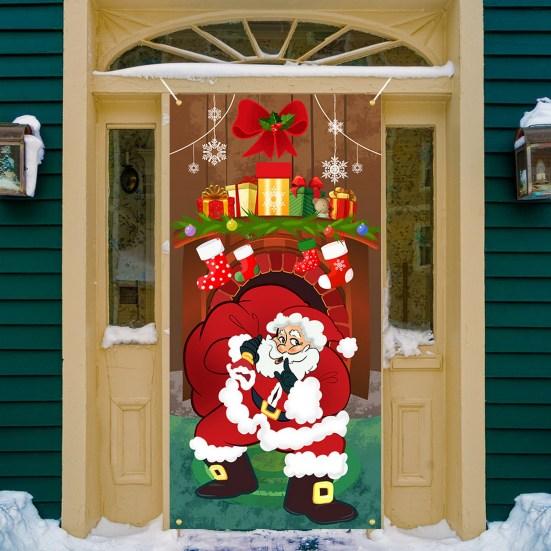Creative Dog Xmas Tree Gift Background Decor Christmas Door Curtain Banner Outdoor Photo Christmas Hanging Cloth Hanging Blanket
