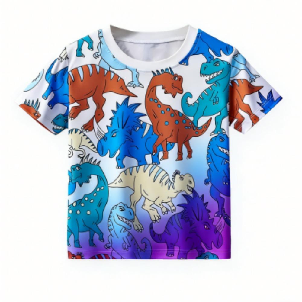 Kids T-shirt Colorful Cartoon Dinosaur 3D Print Kids Short Sleeves T-Shirt Loose Casual Summer Outdoor Boy and Girl Tees Tops