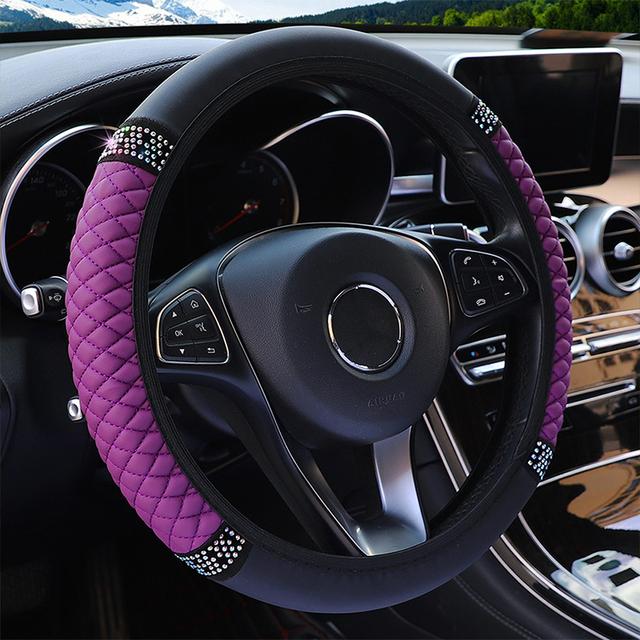 Universal 37-38cm PU Leather Bling Car Steering Wheel Cover Rhinestone Steering-Wheel Covers Auto Interior Decor