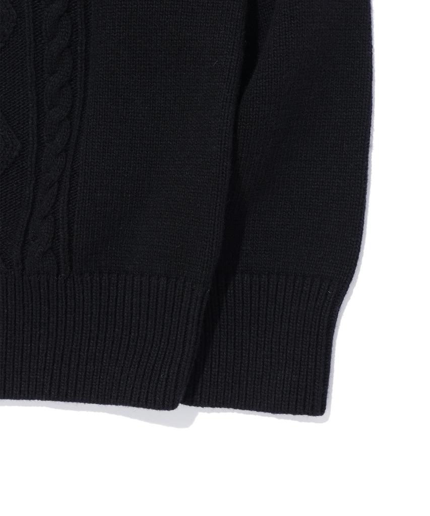 Soundslife Zigzag Cable Collar Knit Zip-Up Black