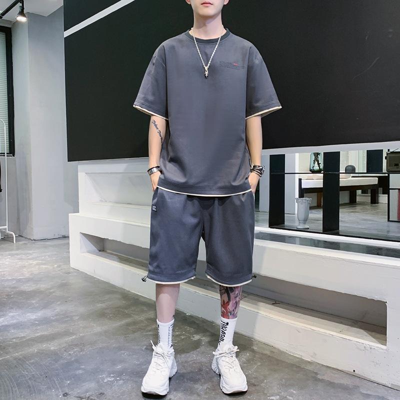 Casual Sports Suit Men's Summer Fashion Men's Pure Cotton Short Sleeve Shorts Two Piece Set