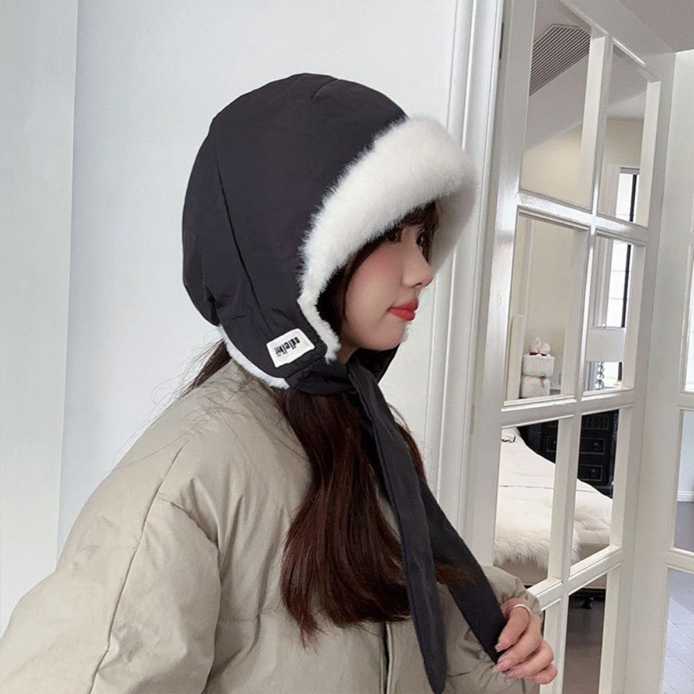 Fleece-lined Earmuffs Hat with Straps Ear Protection Cap Korean Style Winter Hat for Women