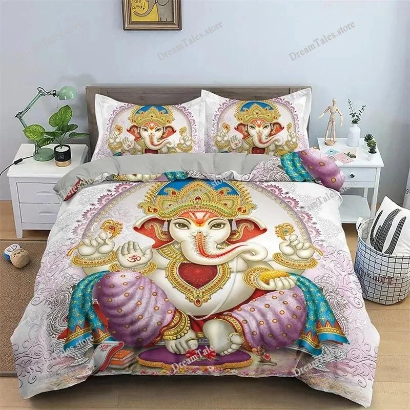 Lord Ganesha Duvet Cover Microfiber Indian Elephant Bedding Set Bohemia Mandala Comforter Cover King for Boys Girls Room Decor