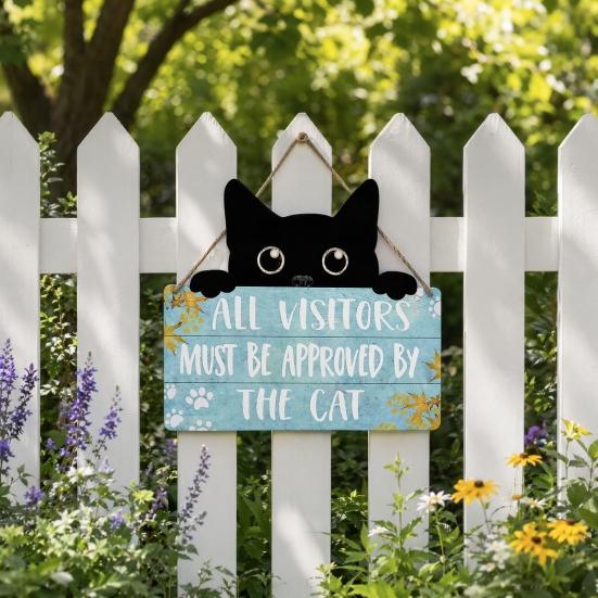 Yousheng Cat Shaped Welcome Sign, Durable Wooden, Waterproof Moisture-Proof Hanging Sign, for Front Door Rustic Farmhouse Porch Decoration
