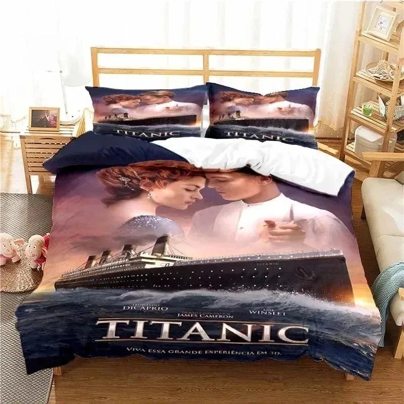 Magnifique papier peint 3D du navire Titanic sur l'océan Ensemble de literie romantique avec impression d'amour Housse de couette Couette Lit Jeune Enfants Filles Garçons Cadeau