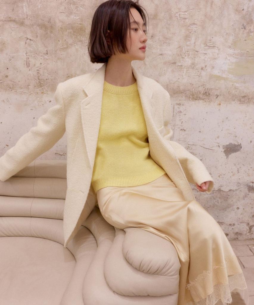 Okuka Back Zipper Wool Knit Top - Lemon Yellow