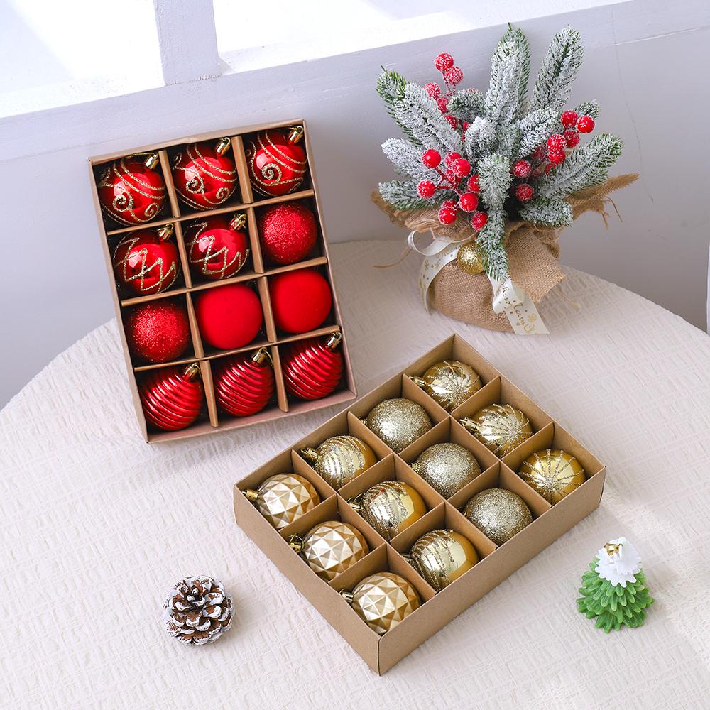 12Pcs 6cm Christmas Ball Decoration for Christmas Tree Hanging Home Room Decor New Year Navidad Pendant Gold Ball Gift Accessory