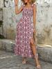 Summer 2026 Ethnic Style Spaghetti Strap Printed Backless Dress - Women's European & American Slit Waist-Cinching Dress