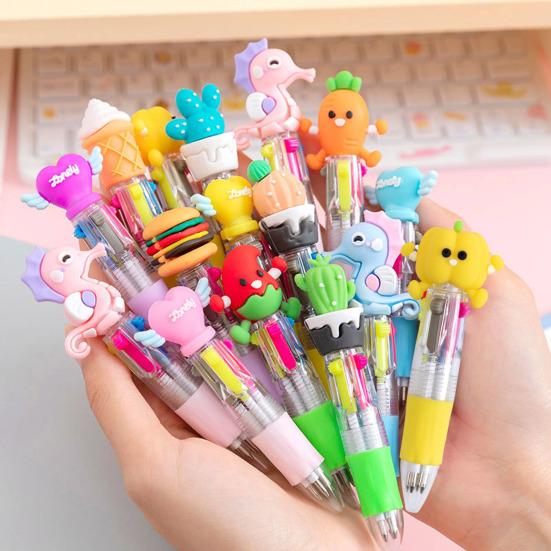 Yousheng 4Pcs Christmas Ballpoint Pens with Fun Toppers 4 Colors Click Pen Retractable Writing Pens for School Supplies Students Rewards