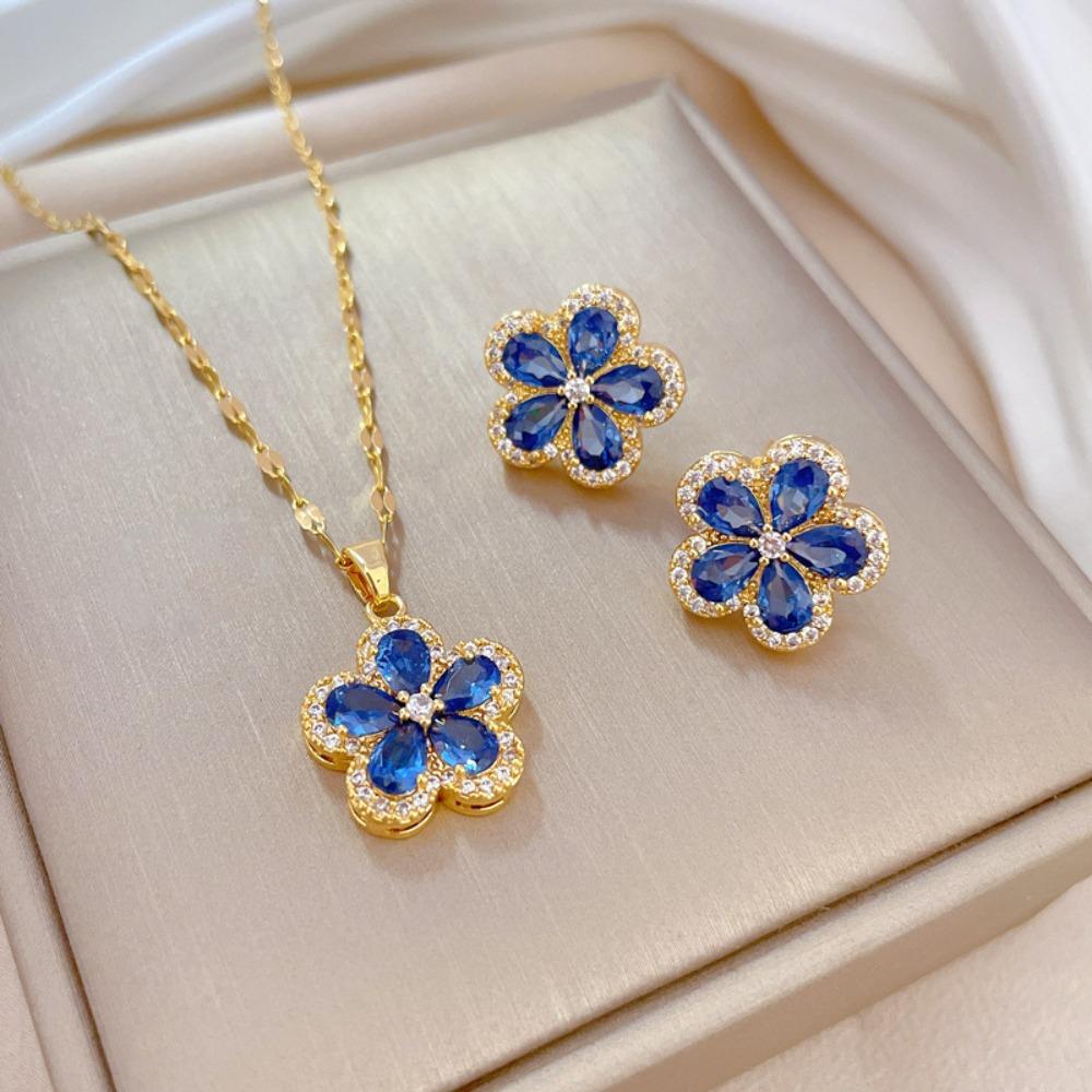 Modisches Elegantes Leichtluxuriöses Vollzirkon Exquisites Elementstil Kupfer Mikro-Inlay Ohrringe Halsketten Set