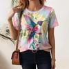 Sommer Damen T-Shirt Vogel Print Lässig Kurzarm 3D T-Shirt Mode Streetwear Rundhals Pullover Weiblich Übergröße Kleidung