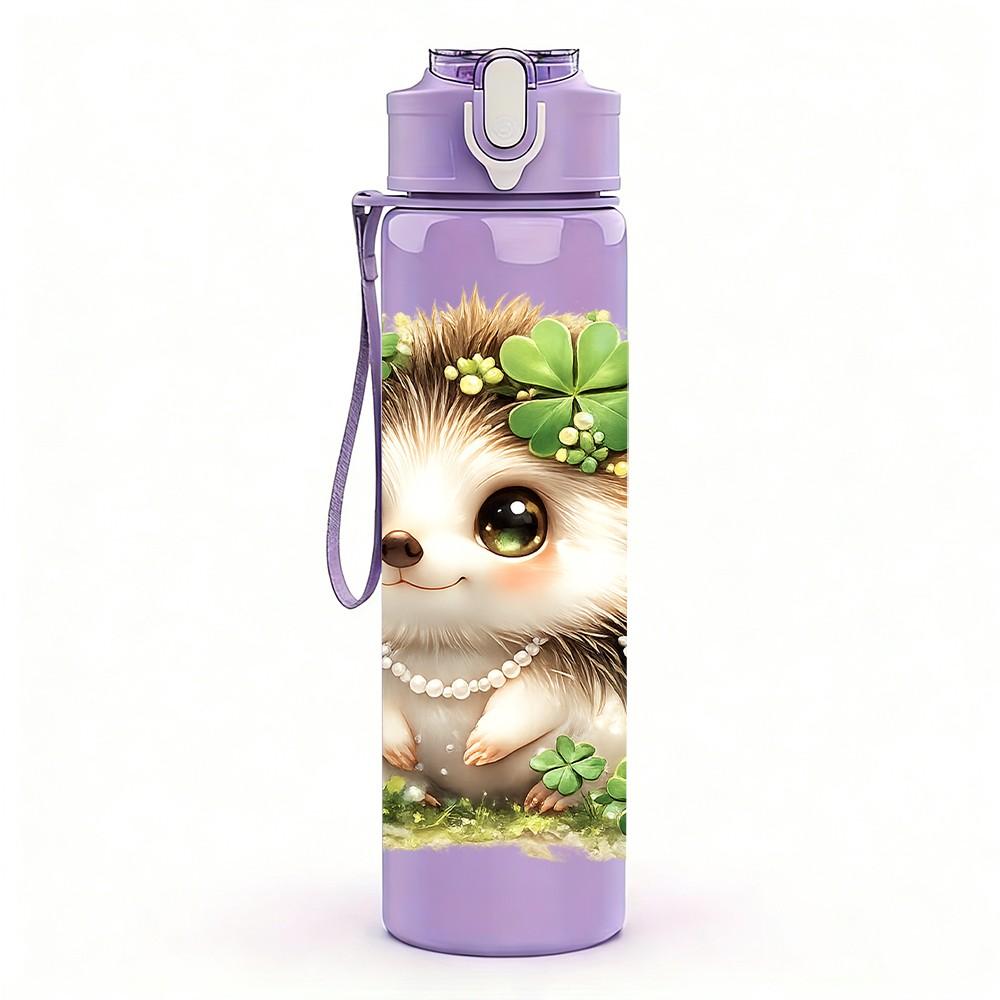 1PC Hedgehog Cute Animal Portrait Print 750ml Color Plastic Sports Water Bottle Leakproof Flip Straw Lid Suitable for Sports Office Home Use