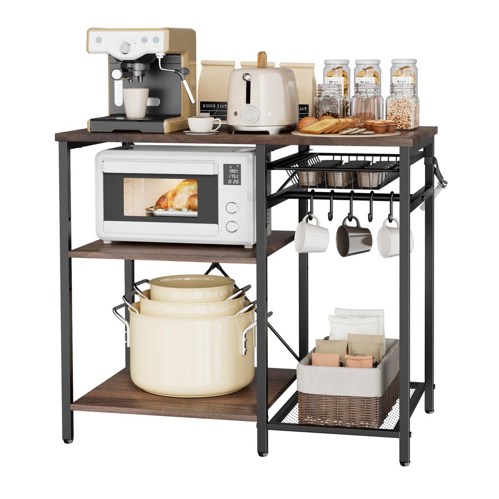 VEVOR Kitchen Bakers Rack, 900 Mm Width Bakers Rack, Kitchen Stand with X-Shaped Support Bar, 5 S-Shaped Hooks, Multi-Layer Storage Shelf