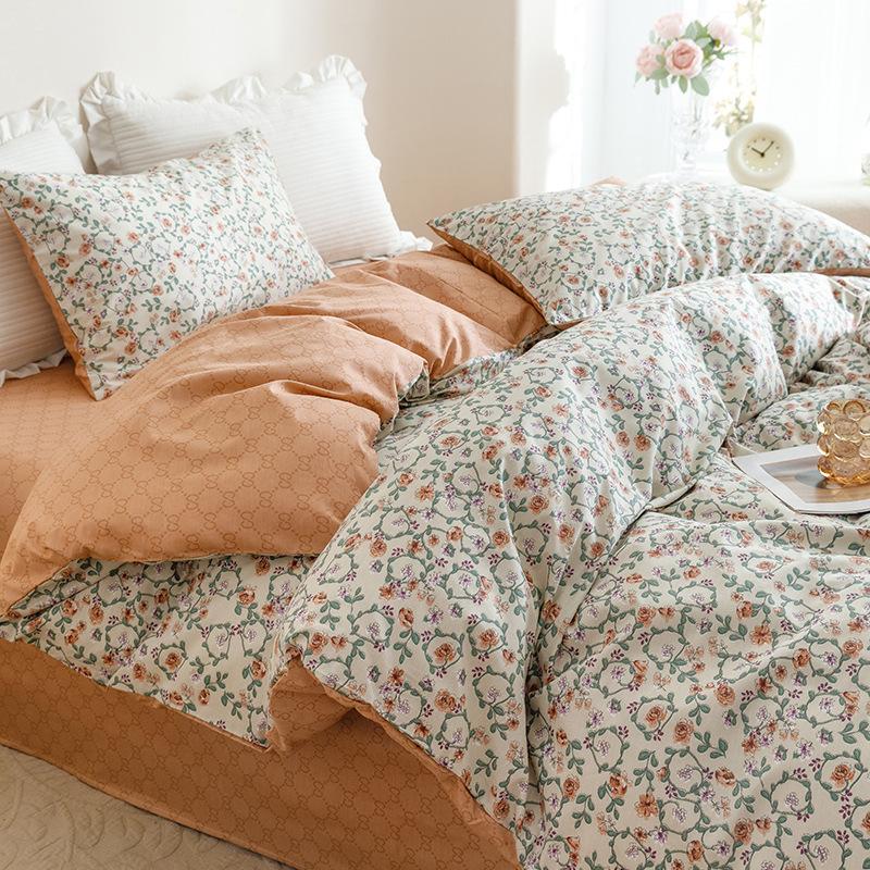 Ins Style Pure Cotton Four-piece Student Dormitory Bed Pillowcase Quilt Cover Sheet Three-piece Fitted Sheet Set