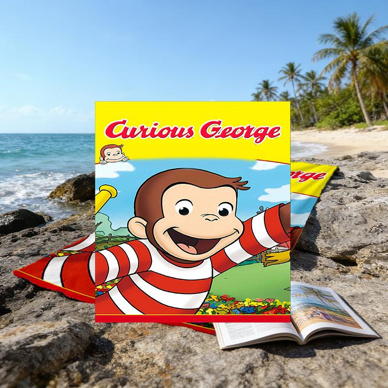 1pc Curious George (6) Beach Towel, Beach and Seaside Swimming Pool Equipment, Fashion Pattern, Rectangular, Travel Essentials