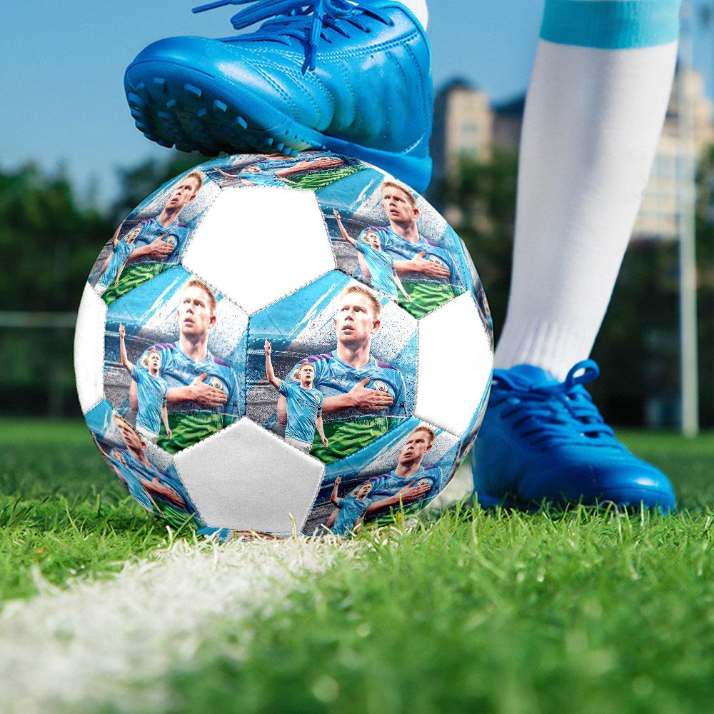 Kevin De Bruyne Size 5 Soccer Ball, Machine-Stitched PVC, Durable & High Bounce, All Ages Fit, Fan Merchandise, Matches & Outdoor Use.